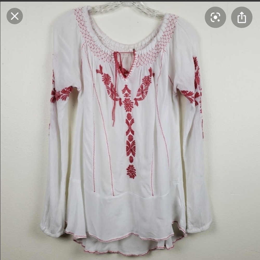 Free People Gauze Corral Embroidered Blouse